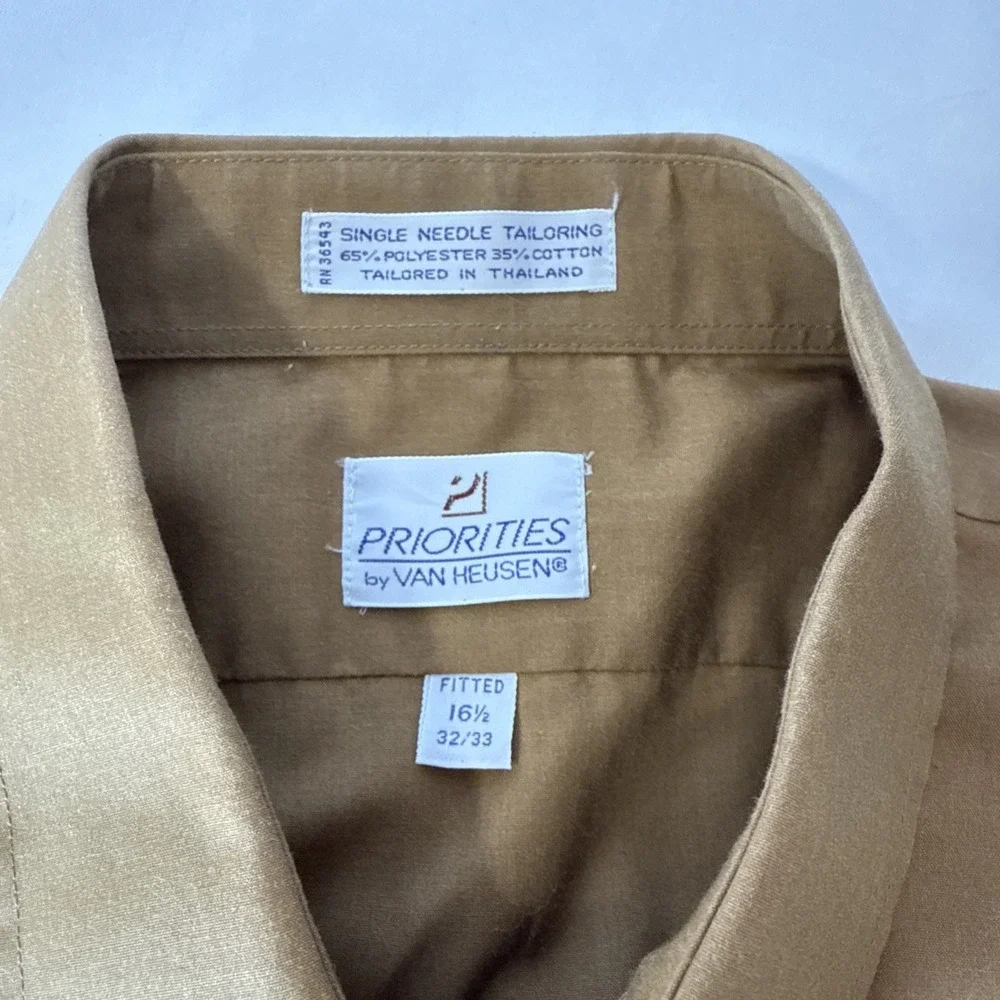 PRIORITIES‎ by Van Heusen Shirt Mens Long Sleeve Size 16 1/2 32/33, Brown